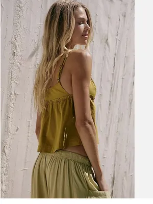 NWOT Free People Free-Est Fields Of Love Tank Blouse Top Sleeveless Olive Green thumbnail 2