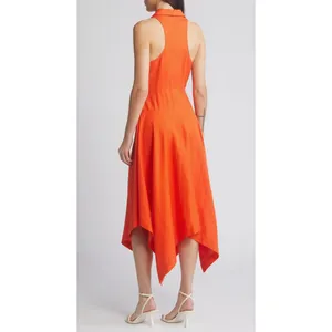 En Saison Midi Dress Womens Medium Orange Linen‎ Resort Summer Lightweight thumbnail 2