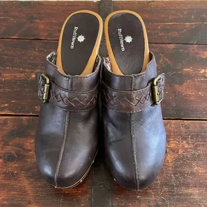 Ruff Hewn Dark Brown Leather Platform Clogs 3" Size 9 thumbnail 2