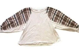 143 Story Womens Size Medium Knit Top Mixed Media Balloon Sleeve Sweater Top thumbnail 1