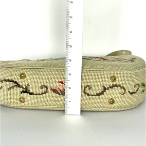 Vintage 50's Needlepoint Floral Purse Handbag Pockets Coin Purse Beige thumbnail 12