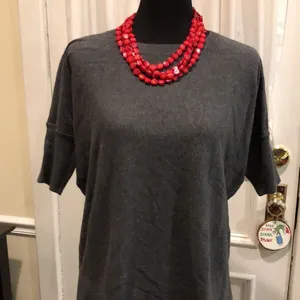 Women’s Charcoal Grey Flat Knit Ribbed Elbow Sleeve Sweater Sz Medium NWT thumbnail 3