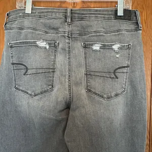 American Eagle Skinny‎ Jeans 14 Black Distressed High Rise Frayed Jegging Punk thumbnail 5