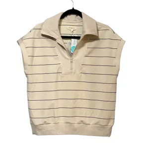 Thread & Supply Paris Stripe Sleeveless Quarter Zip Sweatshirt Cream Navy Large thumbnail 2