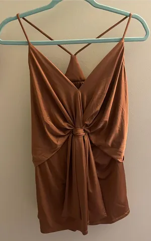 Express Brown Knot-Front Blouse thumbnail 1