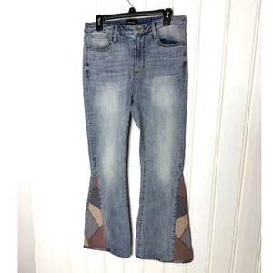 Driftwood Farrah Flare Jeans Faux Suede Patchwork Light Wash Blue Size 31 thumbnail 4
