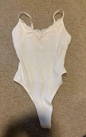 Victoria's Secret White Lace Bodysuit Thong thumbnail 1