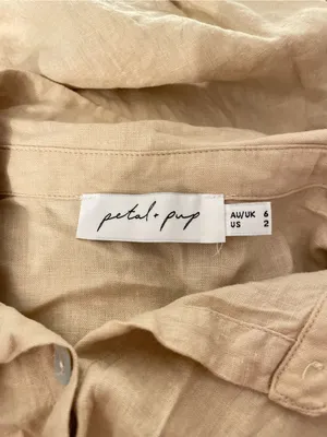 Petal & Pup Beige Tie-Waist Shirt Dress Size 2 Linen Blend thumbnail 7