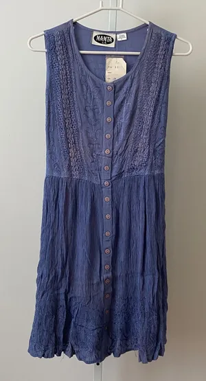 Mamta Boho Beachy Lagenlook Embroidered Button Midi Dress S Purple thumbnail 1