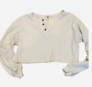 Princess Polly Crop Waffle Knit Top Henley Oversize Relax Fit Oatmeal Beige S 4 thumbnail 3