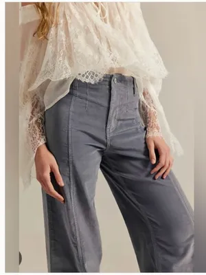 Free People NWT We The Free Libre Cord Wide-Leg Jeans Mockingbird thumbnail 2