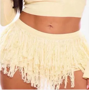 Pretty Little Thing Butter Yellow Fringe Knit Shorts thumbnail 5