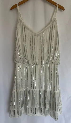 Layered With Love Beaded White Sequin Mini Dress thumbnail 1