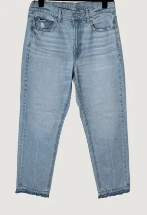 American Eagle Super High-Rise Straight Jeans Light Wash Sz 6 Short Raw Hem thumbnail 1