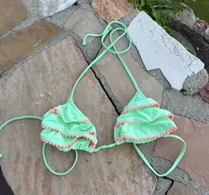 Victoria's Secret Mint Green Ruffled Bikini Top with Coral Trim y2k size S thumbnail 1