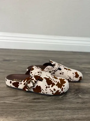 MIA Gipsy Cow Print Buckle Clog Mules Size 7.5 thumbnail 2