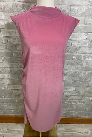 a new day Rose Pink Sleeveless Mock-Neck Soft Velvet Midi Dress thumbnail 1