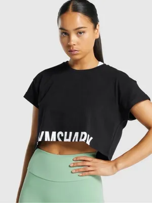 Gymshark Fraction Short Sleeve Crop Top Black Sz‎ Small thumbnail 1