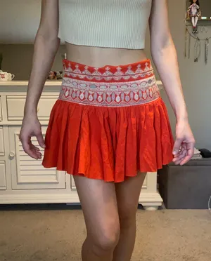 Anthropologie Orange Embroidered skort thumbnail 1