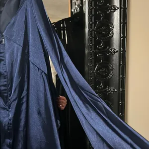 Blue Ruched Backless Spaghetti Strap Gown Size 6 thumbnail 4