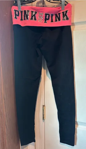 PINK Victoria's Secret Y2K Fold-Over Waist Black Leggings thumbnail 1