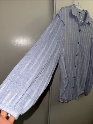 Free People Pale Blue Striped Button-Down Shirt thumbnail 2