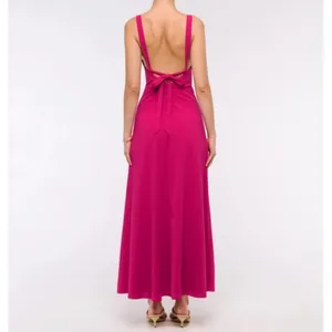 Abercrombie Fitch Dipped-Waist Hardware Maxi Dress Magenta Tie-Back Size XL thumbnail 4