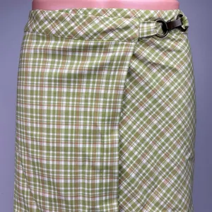Urban Outfitters NWT Green Plaid Checkered Wrap Buckle Straight Mini Skirt Sz XS thumbnail 6