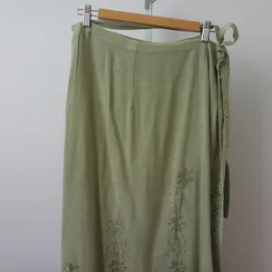 Raja Boho Beachy Relaxed Lagenlook Embroidered Fringe Wrap Maxi Skirt Plus G thumbnail 2