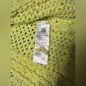 A by ANTHROPOLOGIE Cable Knit Yellow- White CARDIGAN, 73% Cotton, Size M/L thumbnail 3