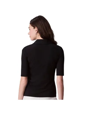 NWT Calvin Klein Womens Crepe Jersey Polo Shirt Knit 44C221G Black L thumbnail 2