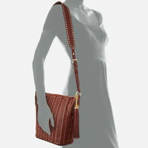 NWT Michael Kors Brown ‘Brooklyn Grommet Leather Feed Bag’ Crossbody in “Brick” thumbnail 10