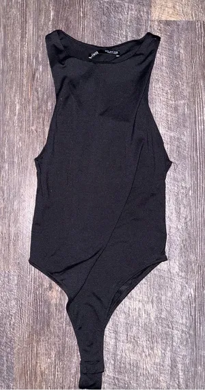 Zara Black Tank Thong Bodysuit thumbnail 1