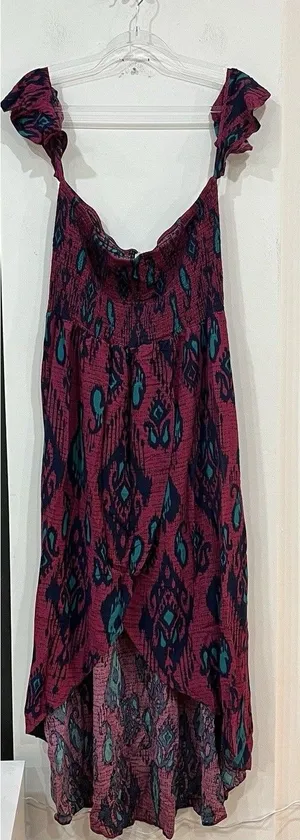 Xhilaration Smocked Off The Shoulder Maxi Dress Size XL Hi Lo Pattern thumbnail 1