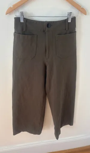 Maeve Anthropologie The Colette Olive Green Wide Leg Cropped Pants 27 OB1472268 thumbnail 1