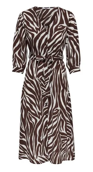 Only Leva Dress15249831 Brown Zebra‎ Belted Shirtdress Size Large Midi thumbnail 1