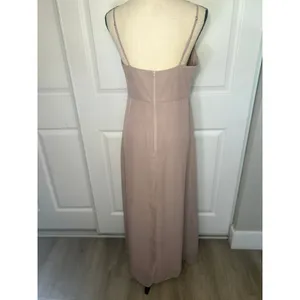 Birdy Grey Amy Chiffon Bridesmaid Dress Almond Taupe Slit Spaghetti Medium‎ thumbnail 6