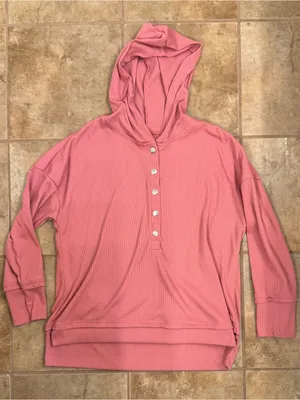 Women’s Pink Hooded Henley Pullover Sweatshirt thumbnail 1