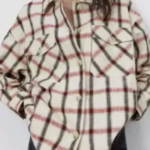 Zara white red and black oversized Plaid jacket size medium women's thumbnail 2