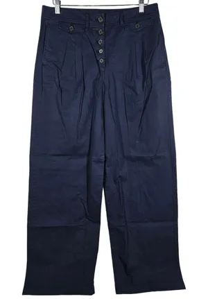 J Crew Navy Wide Leg Pleated Button Front Cotton‎ Pants Size 12 thumbnail 1