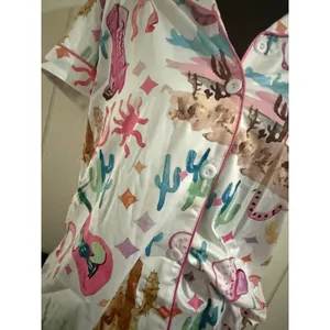 NIB Western Desert Pajama Set Short Sleeve Button Down Shorts Pastel Small thumbnail 4