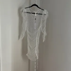 FOR LOVE & LEMONS White Puff Sleeve Sheer Tulle Dress Rhinestone Pearls Sz Med thumbnail 4