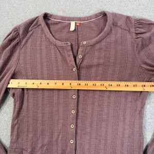 Pilcro Anthropologie Mauve Puff Sleeve Cardigan Women's Large Ribbed Stretch thumbnail 8