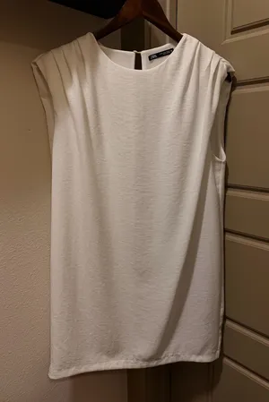 Zara White Padded Shoulder Shift Dress thumbnail 1