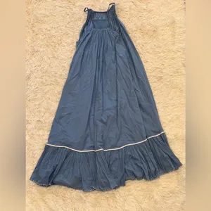 NEW Free People Tip Toeing Tulip Embroidered Gauze maxi Blue Dress sz M thumbnail 5