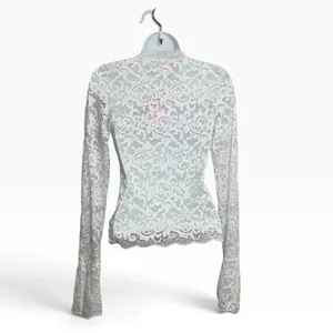 Edikted White Sheer Floral Lace Deep V-Neck Long Flared Sleeve Top Small NEW thumbnail 3