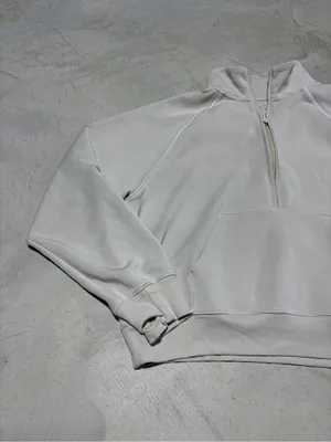 Aerie offline Half-Zip Pullover Sweatshirt in Light Beige/Cream xl thumbnail 2
