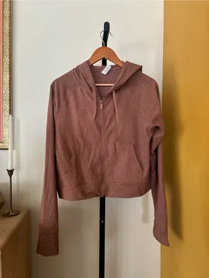 Yogalicious Zip Up Hoodie Sweatshirt Jacket Heather Cappuccino Brown Pink Size M thumbnail 1