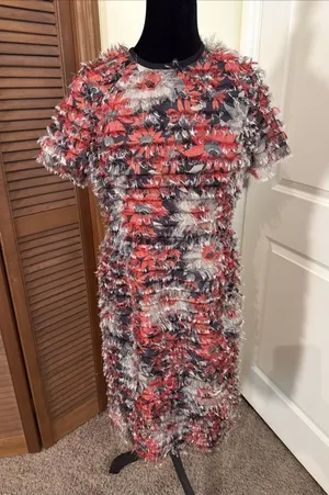 Worth New York Womens Floral Textured Sheath Midi Dress Black Multi Color Size 6 thumbnail 1