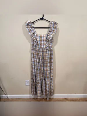 NWT Madewell Ruffle-Sleeve Tiered Midi Dress in Plaid size 10 thumbnail 4